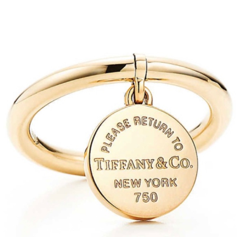 Auth Return  to Tiffany 18k Gold Circle Tag Ring.